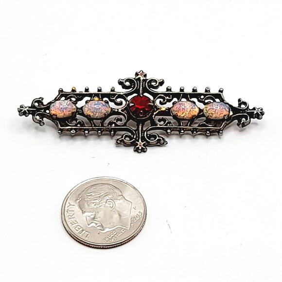 Vintage Sarah Coventry Pin, Victorian Style Brooch, Dragon's Breath Cabs, Silver - Picture 11 of 11